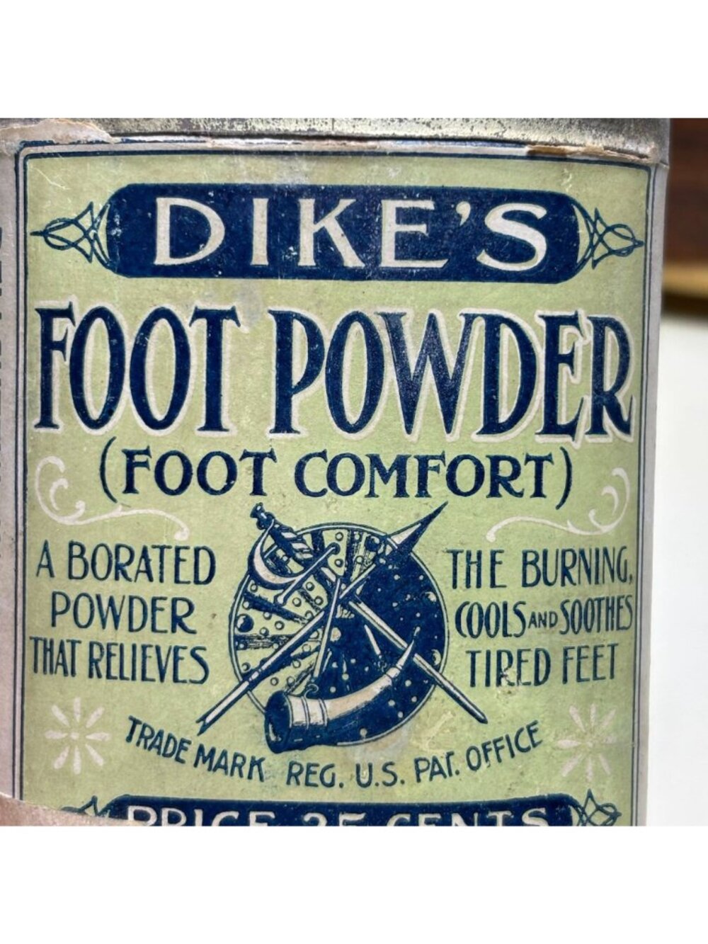 Antique Dike's Foot Powder Tin w Revenue Stamp c1914 Apothecary Advertising Gene - Picture 6 of 7